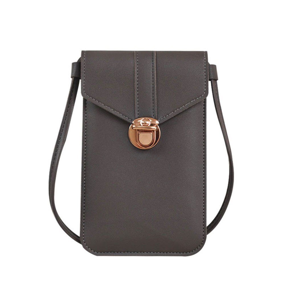 Vrouwen crossbody schoudertas met slotsluiting, transparante achterkant en telefoontas met touchscreen: Donkergrijs