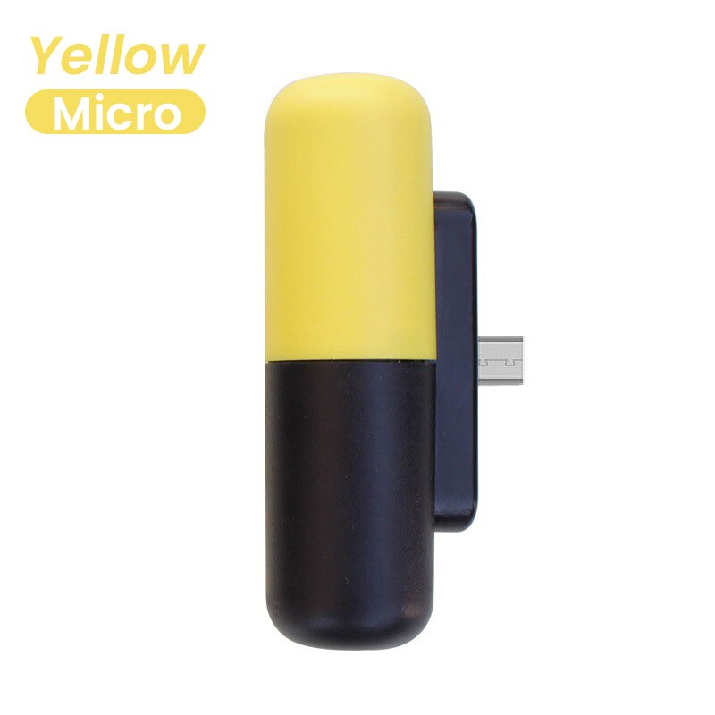 Mini batterie d'alimentation Capsule pour iPhone 11 12 Pro Max Portable 3300mAh batterie externe d'urgence chargeur de batterie téléphone Powerbank: Yellow for micro usb