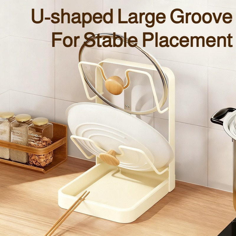 Kitchen Pot Lid Rack with Drainage Tray, Multi-functional Countertop Cutting Board Storage Rack, Space-Saving Easy to Clean