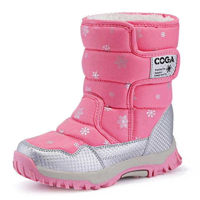 Brand Winter Children Shoes Girl And Boy Boots Water-proof Leather Kids Snow Boots Plush Waterproof Shoes: Pink / 10