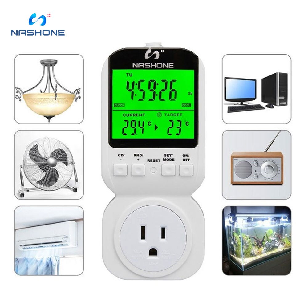 Nashone Multi-FunctionThermostat Timer Switch Socket with Sensor Probe Adjustable temperature thermostat Mechanical Timer Socket