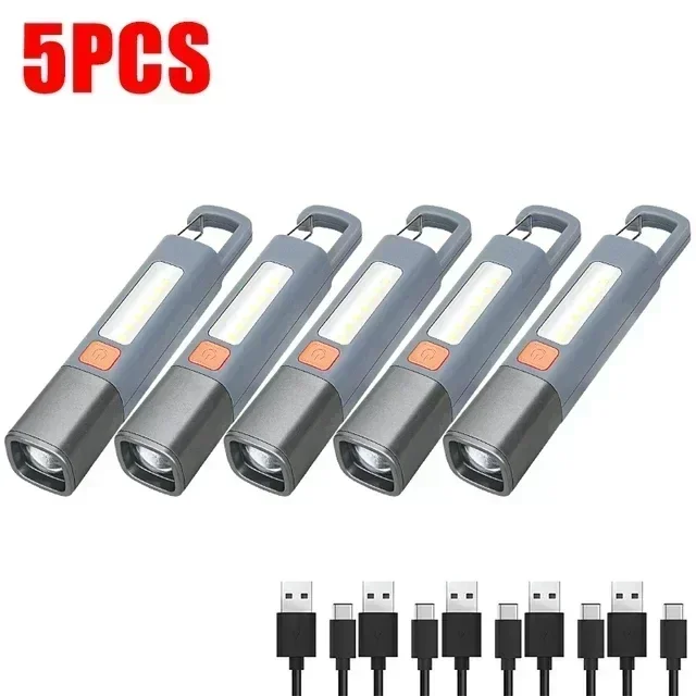 Linterna LED XPE COB, luz lateral, linterna portátil con gancho, luz de Camping, linterna impermeable con zoom recargable por USB: RGB