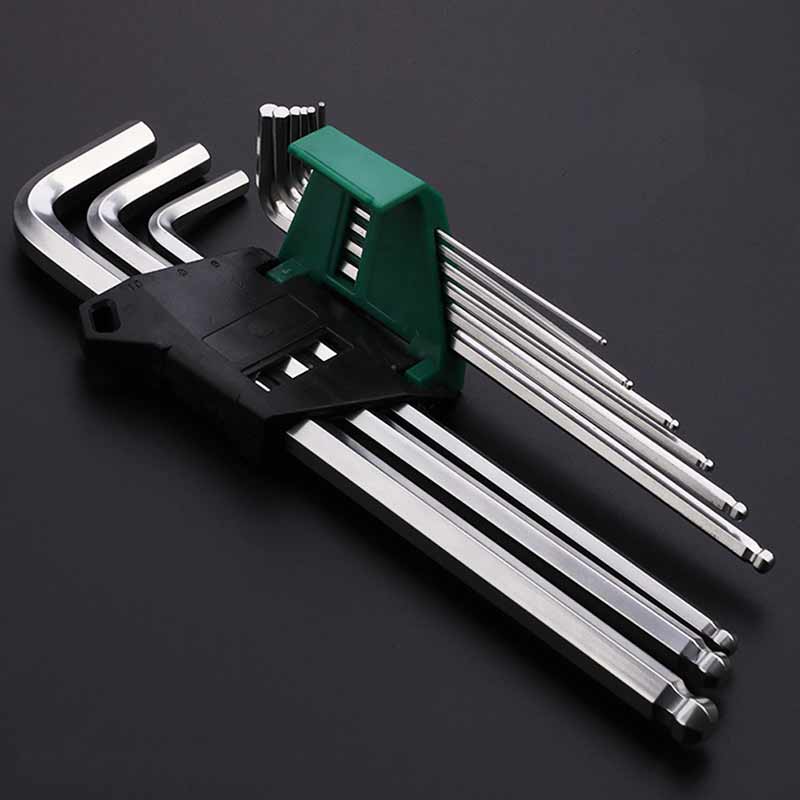 9pcs/set Hex wrench Allen wrench Metric chrome vanadium steel wrench short arm tool set
