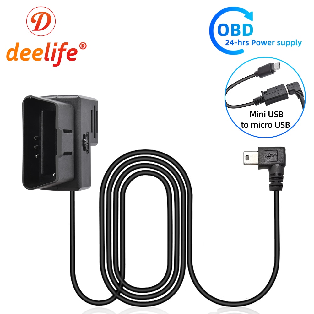 Deelife Hard Wire Kit Dash Cam Charger Adapter Mini Micro USB OBD2 Car DVR 12V 24V to 5V 3A 2A for DashCam OBD 2 Power Cable