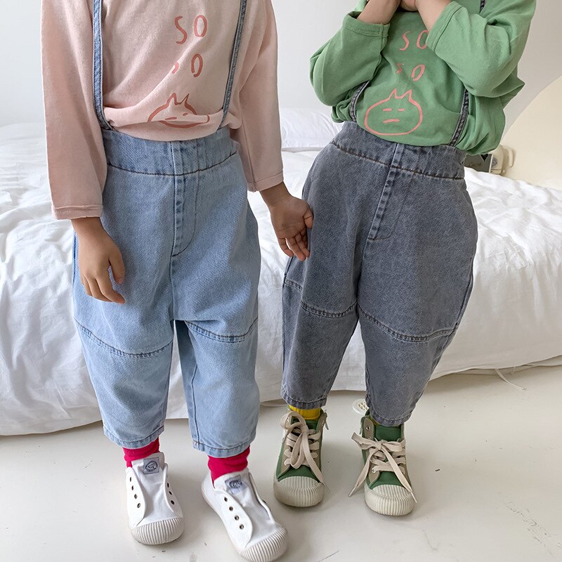Garçons filles denim salopette style enfants coton décontracté navet denim pantalon enfants enfant en bas âge