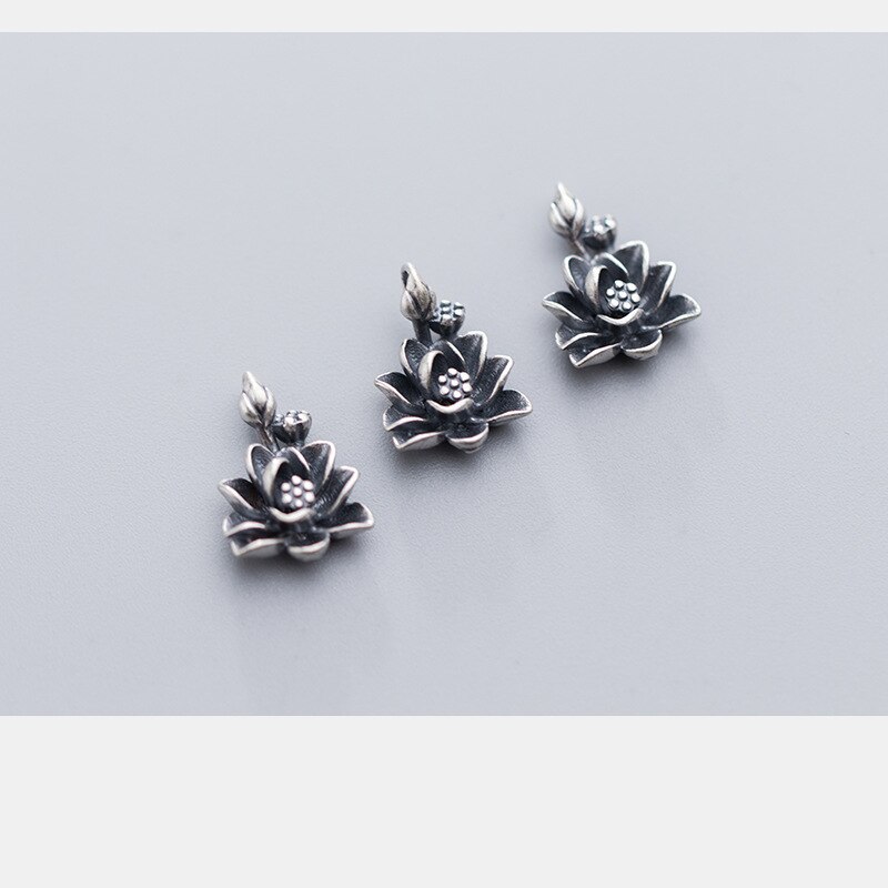 UQBing Vintage Dangle Black Lotus Flower Charms For DIY 925 Sterling Silver Bracelet Jewelry Making