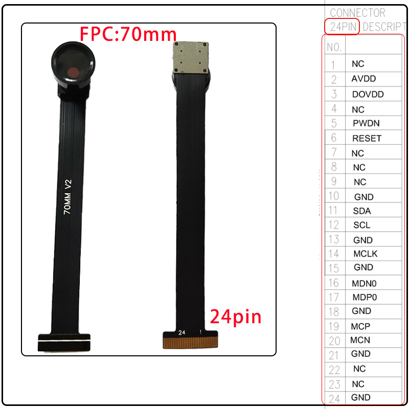 Módulo de câmera H63 80 graus 1MP 1280*720 MIPI SPI DVP 24/28 Pin Interface 1/4 Lente 52MM Comprimento