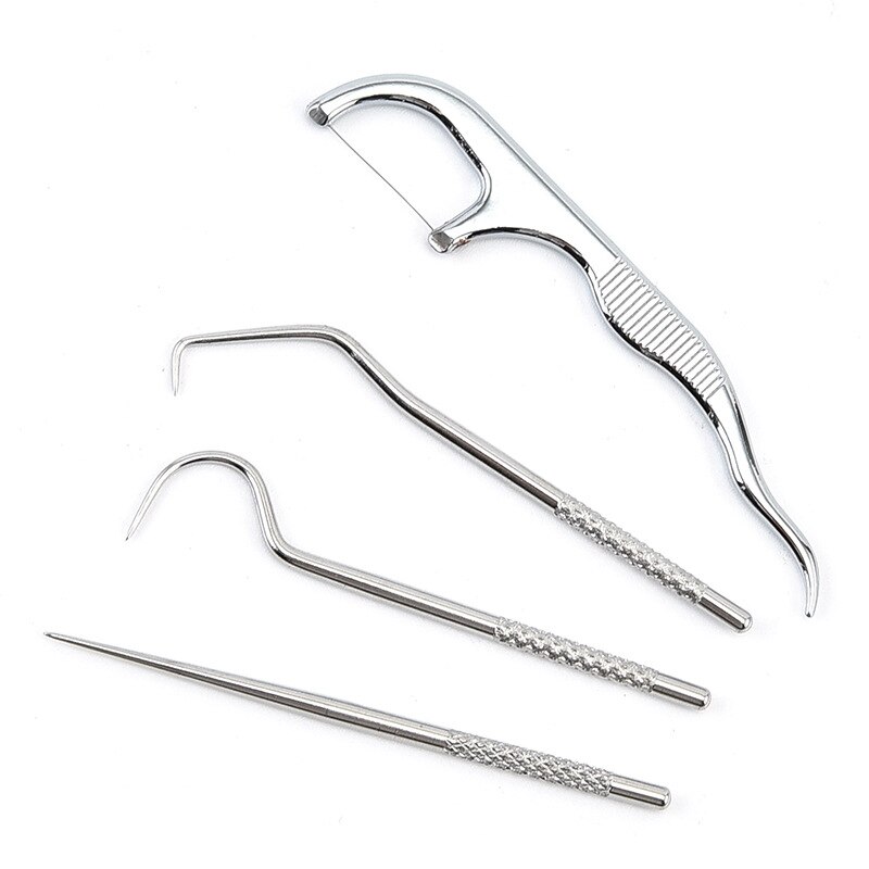 Portable Stainless Steel Toothpick Bag Set Reusable Metal Toothpicks With Holders For Outdoor Picnics And Camping Floss Dental: 4pcs