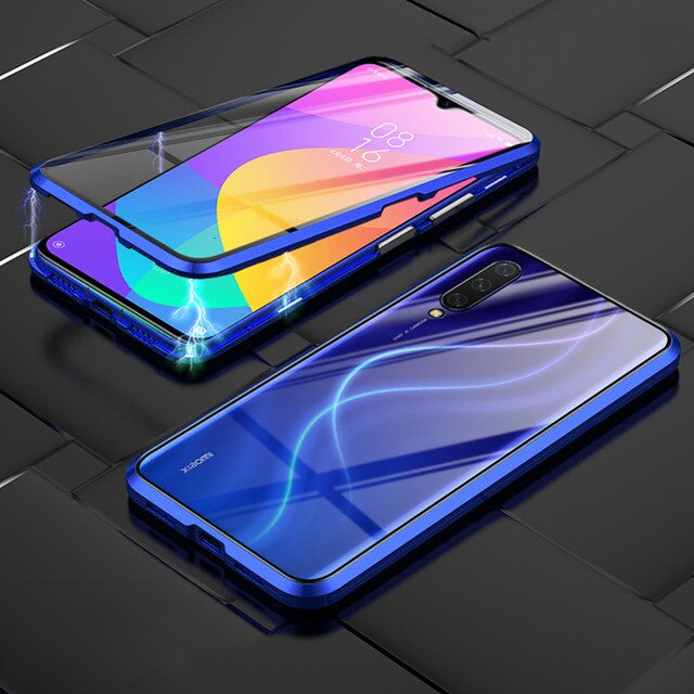 Double-Sided Tempered Glass Cases For Xiaomi Redmi Note 8 7 10 K20 Pro Magnetic Metal Phone Protective For Redmi 8A 7 Full Cover: For Redmi Note 8 Pro / Blue