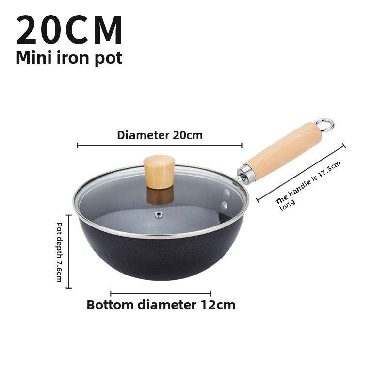 Hand-forged Mini Frying Pan Nonstick Uncoated Iron Pot Saucepan Kitchen Supplies with Lid Cast Iron Wok Gas Induction Cooker: Burgundy