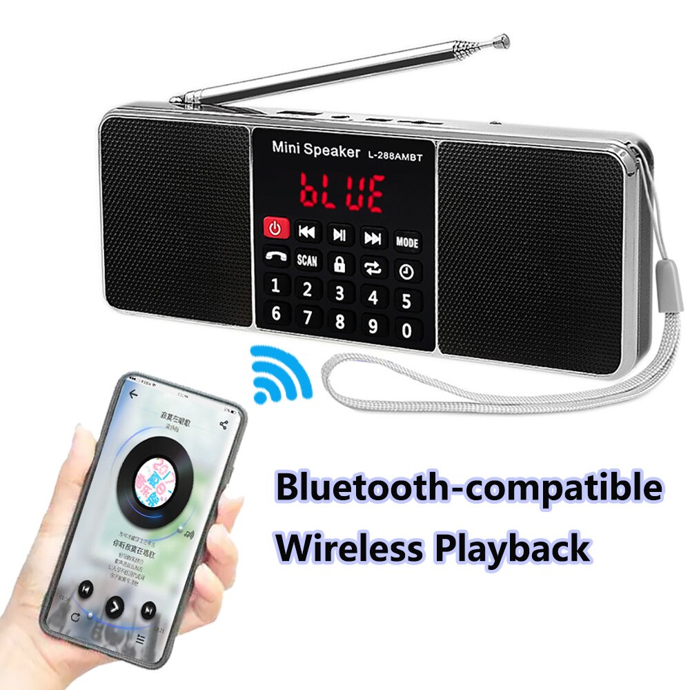 Portable Stereo Radio FM AM Receiver Bluetooth-compatible Wireless Speaker Support TF Card MP3 Play Handsfree Call Sleep Timed