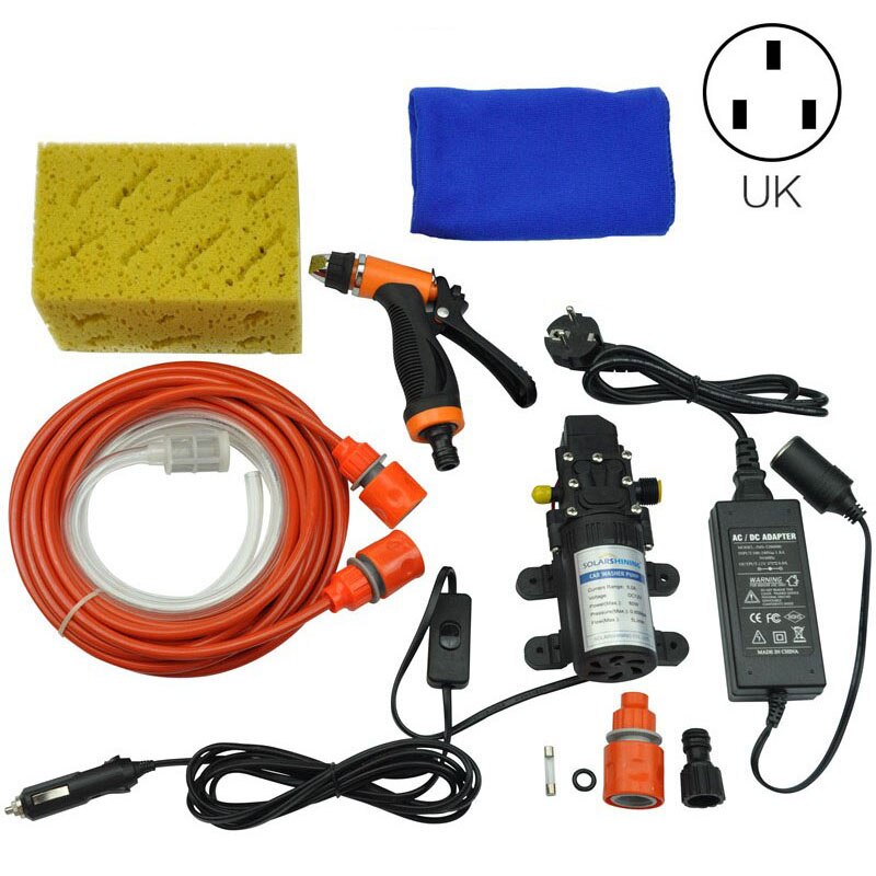 Hoge Druk zelfaanzuigende Elektrische Auto Wassen Wasmachine Machine 12 V Auto Wasmachine Pomp Cleaner + 220 12 V Adapter Pakket: UK Set