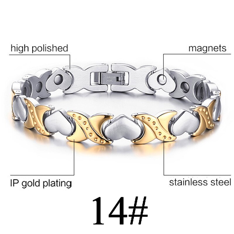Gold Silber Farbe Magnetische Armbinde Männer Edelstahl Energie Germanium Magnet Gesundheit Frauen Hand Kette Armbänder: 14