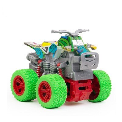 Children's four-wheel drive inertial off-road vehicle boy simulation off-road model anti-fall toy dinosaur car police car: Motorcycle green