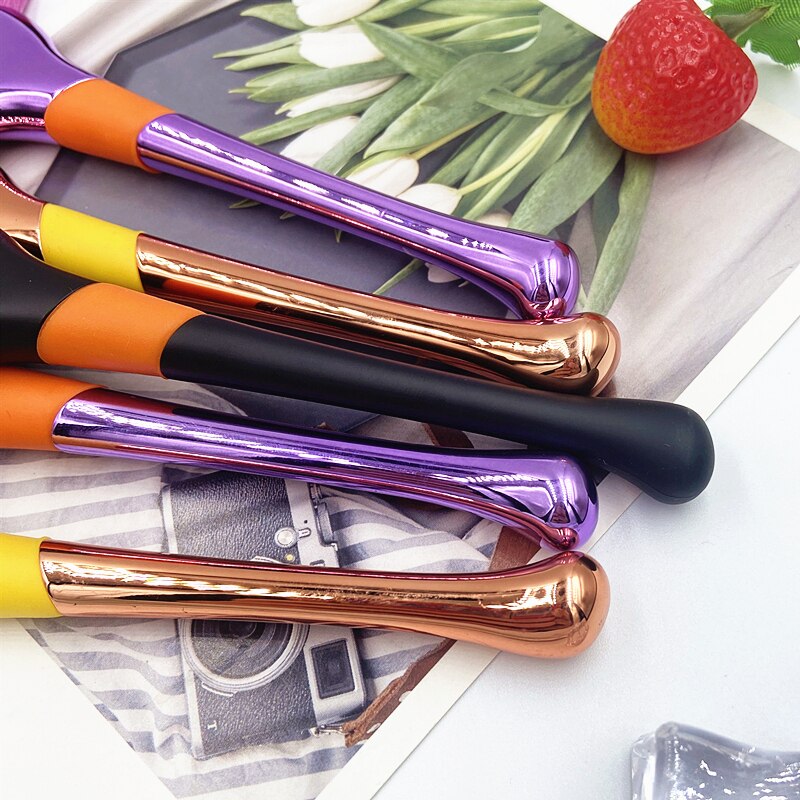 Zzdog 1 stk store makeup børster fluffy vifteformet ansigt kosmetisk skønhedsværktøj metal håndtag pudder fjern børste