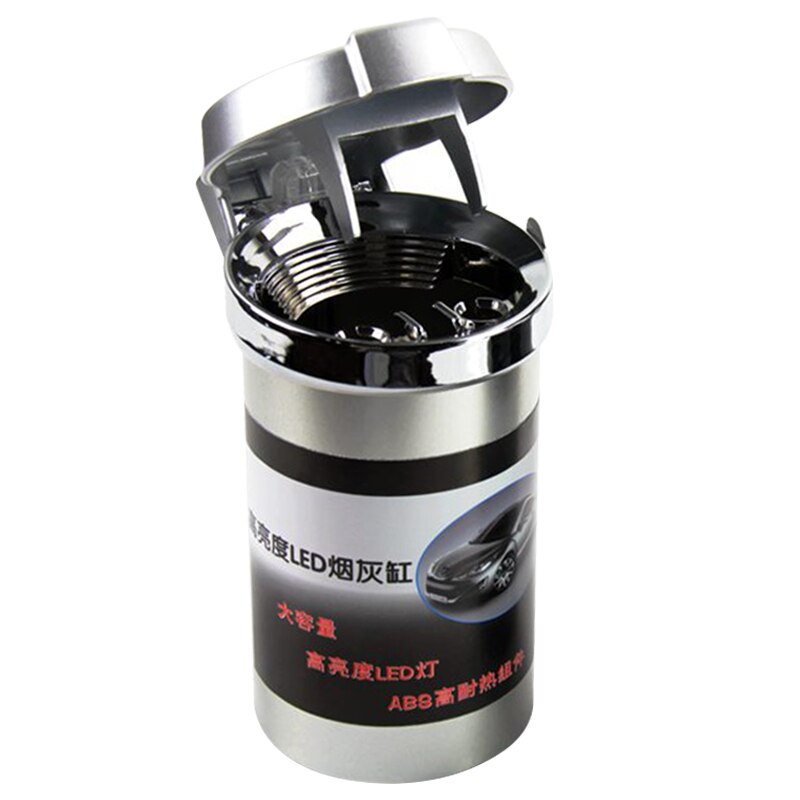 Auto-asbak met led-verlichting, opbergbeker voor auto-asbak met deksel, auto-interieurbenodigdheden: Zilver