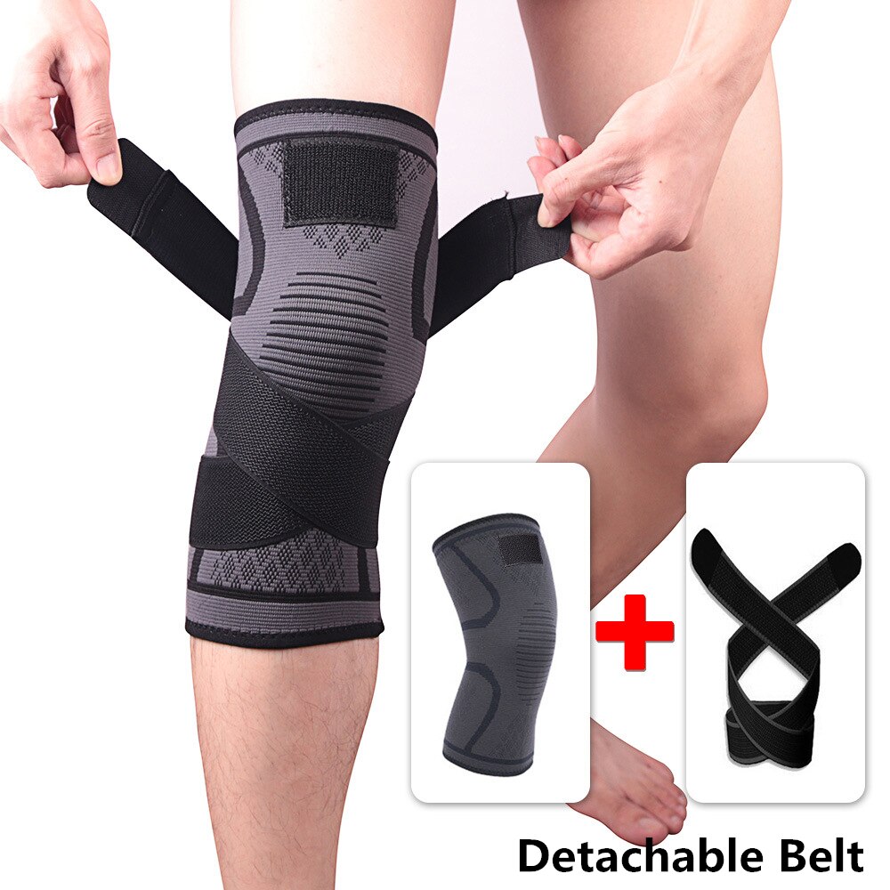 1PCS Knie Pad Unterstützung Professionelle Schutz Sport Knie Pad Atmungsaktiv Bandage Knie Brace Basketball Tennis Radfahren: Black-Detachable / L