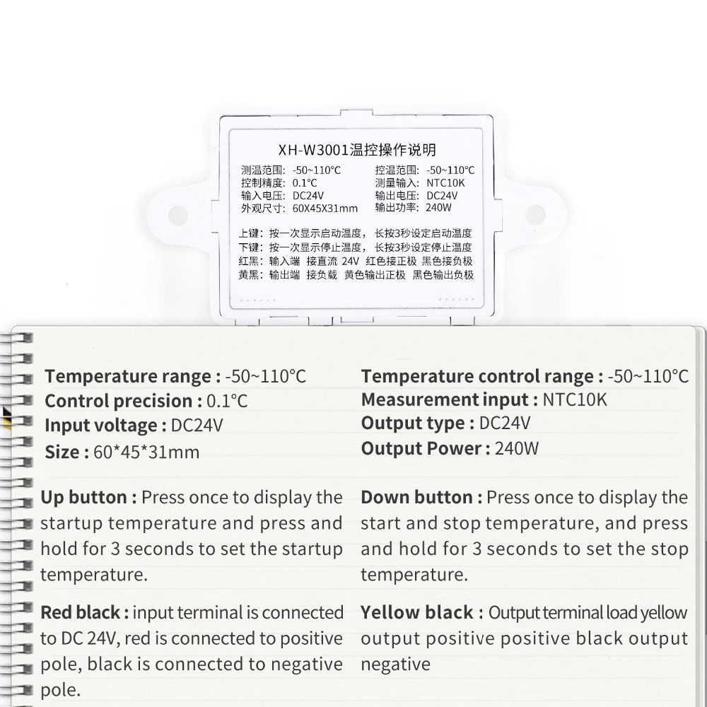 10A 12V 24V 220VAC Digital LED Temperature Controller XH-W3001 for Arduino Cooling Heating Switch Thermostat NTC Sensor