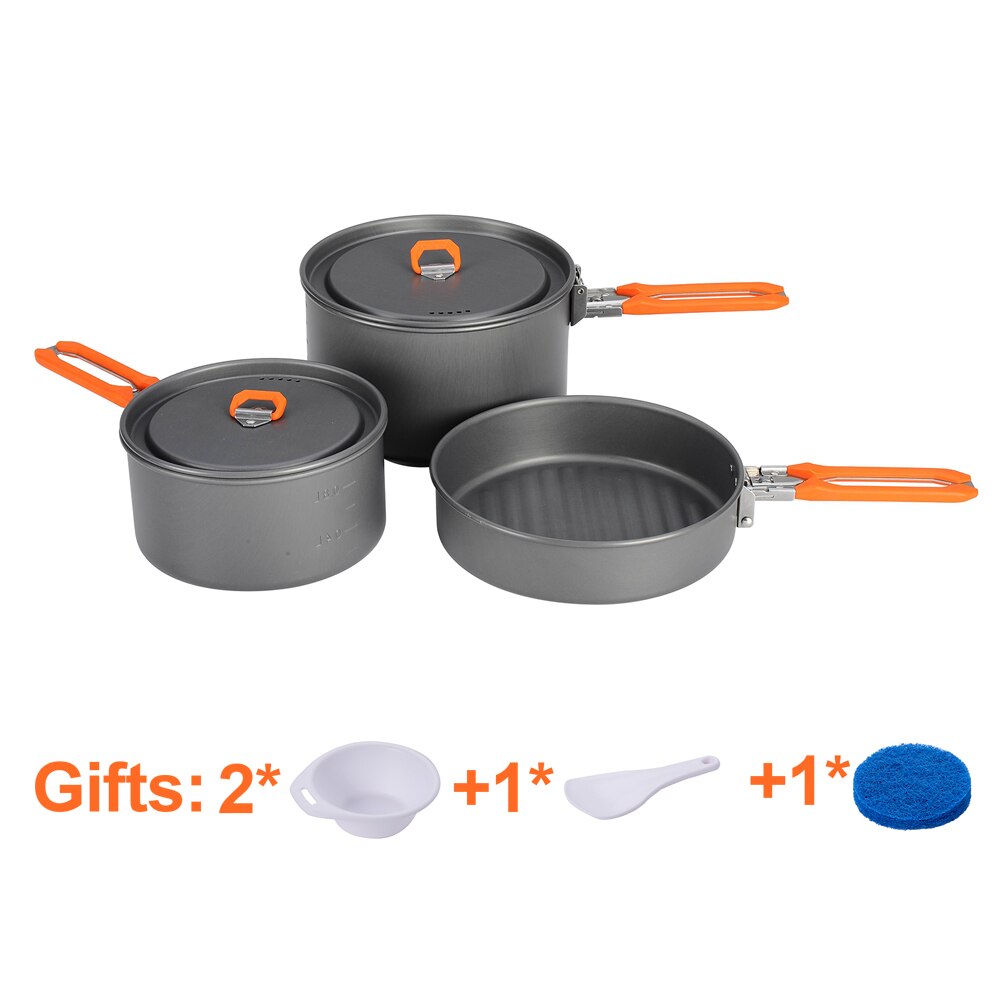 Fire Maple Feest 3 Outdoor Camping Wandelen Cookware Backpacken Koken Picknick Pot Pan Set Opvouwbare Handvat 2 Potten 1 Koekenpan FMC-F3: Orange