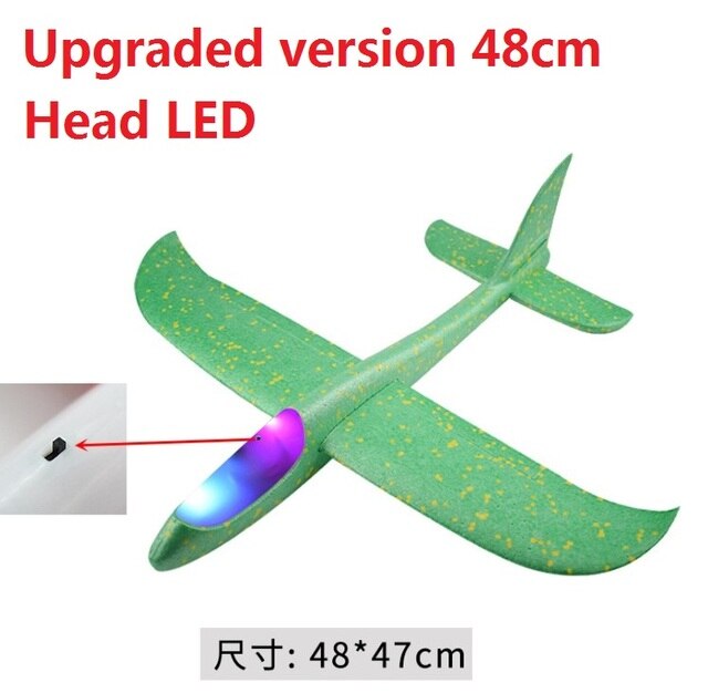 Foam Plane Glider Kids AirPlanes Led Lamps Flying Mode Inertial Aircraft Children Outdoor Hand Throwing Sports Toys: 48cm head LED green