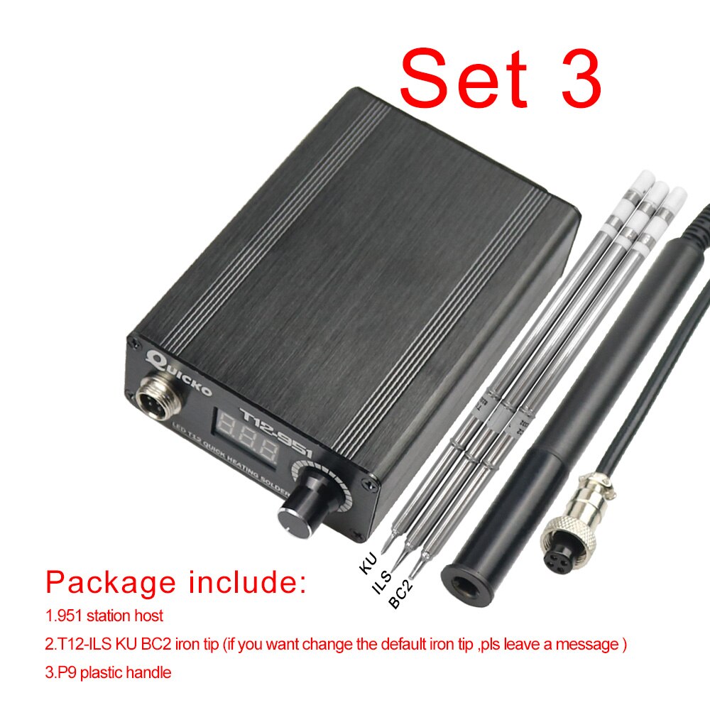 LED T12-951 Digital Controller Soldering Station Electronic solder Iron with P9 plastic handle and iron tips without power cable: SET3