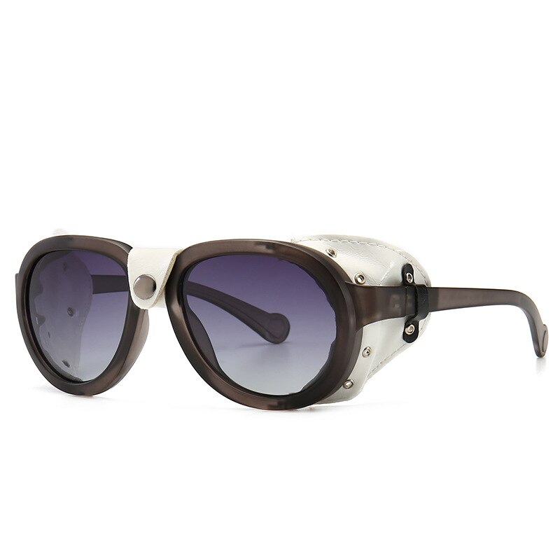 Steampunk serpentine gepolariseerde heren zonnebril leren oversized bril occident straatfotografie ronde montuur zonnebril: Blauw