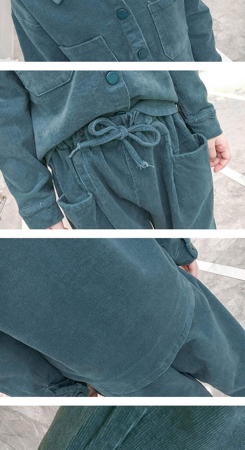 Ensemble deux pièces pour filles, chemise à manches longues et pantalon, en velours côtelé, pour enfants de 3-11 ans et plus, collection automne-hiver