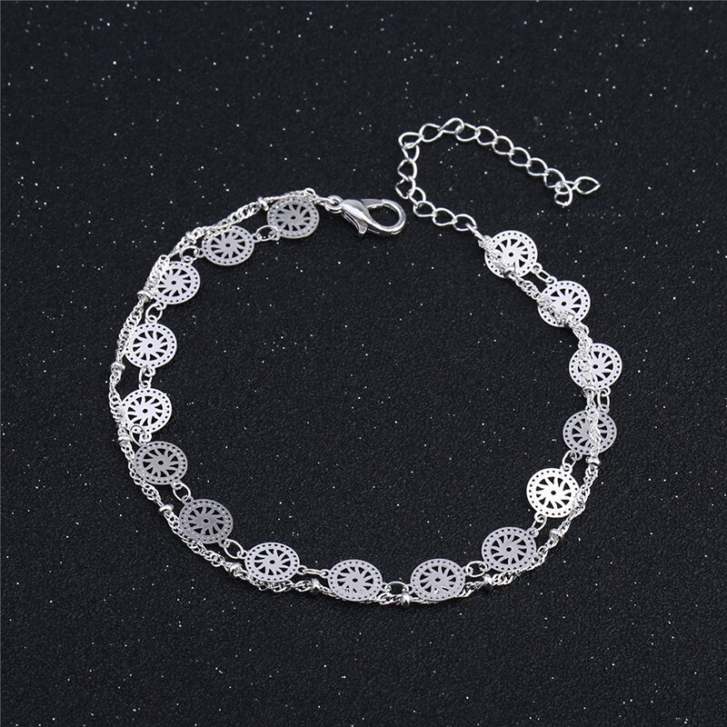 Damen Fuß Fußkettchen 925 Sterling Silber Fußkettchen Armbinde Doppel Schicht Kette Für Frauen Runde Fuß Pulseras Schmuck KB159