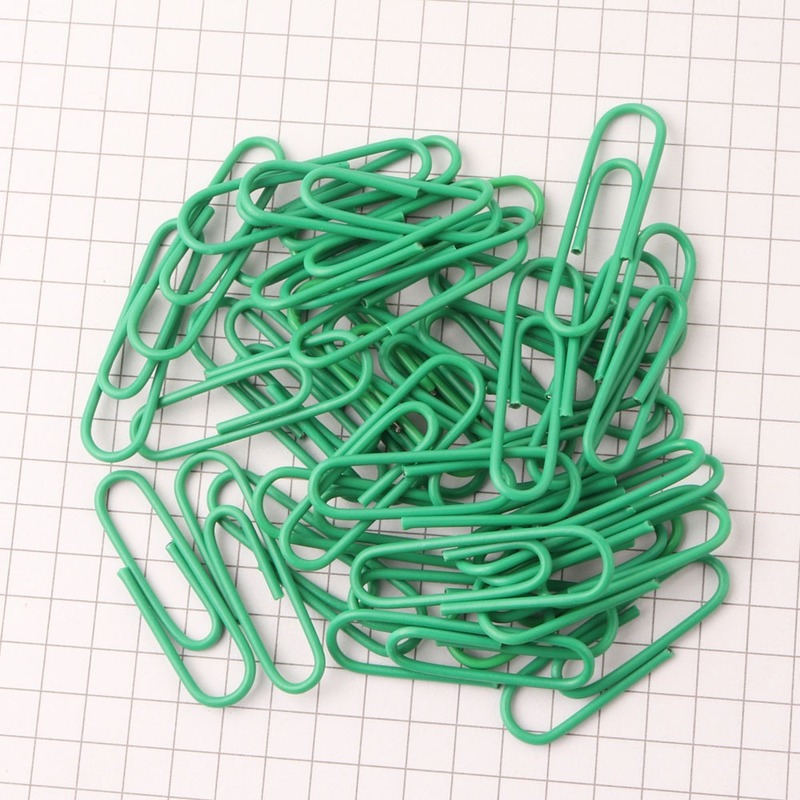 100PCS28MM color plastic-coated paperclip paperclip office, learning and household binding supplies: Green  