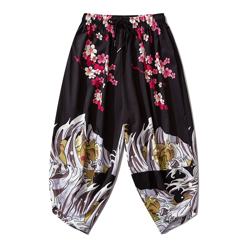 Bebovizi Japanse Crane Sakura Kimono Pak Dunne Traditionele Broek Mannen Aziatische Kleding Elastische Taille Broek Losse Broek Cosplay: pants / L