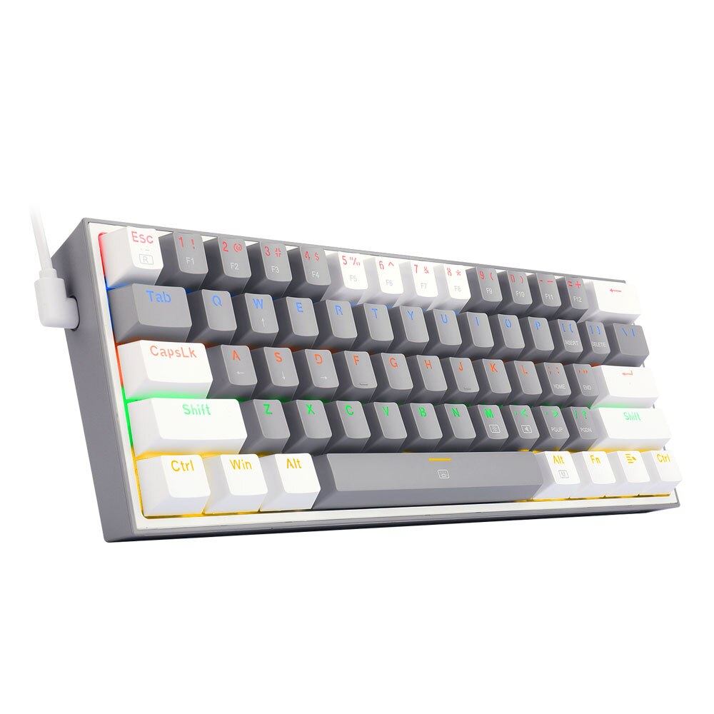 REDRAGON-miniteclado mecánico Fizz K617 para videojuegos, teclado con cable desmontable, 61 teclas, color azul, arcoíris, USB, portátil, para viaje: K617R-GW