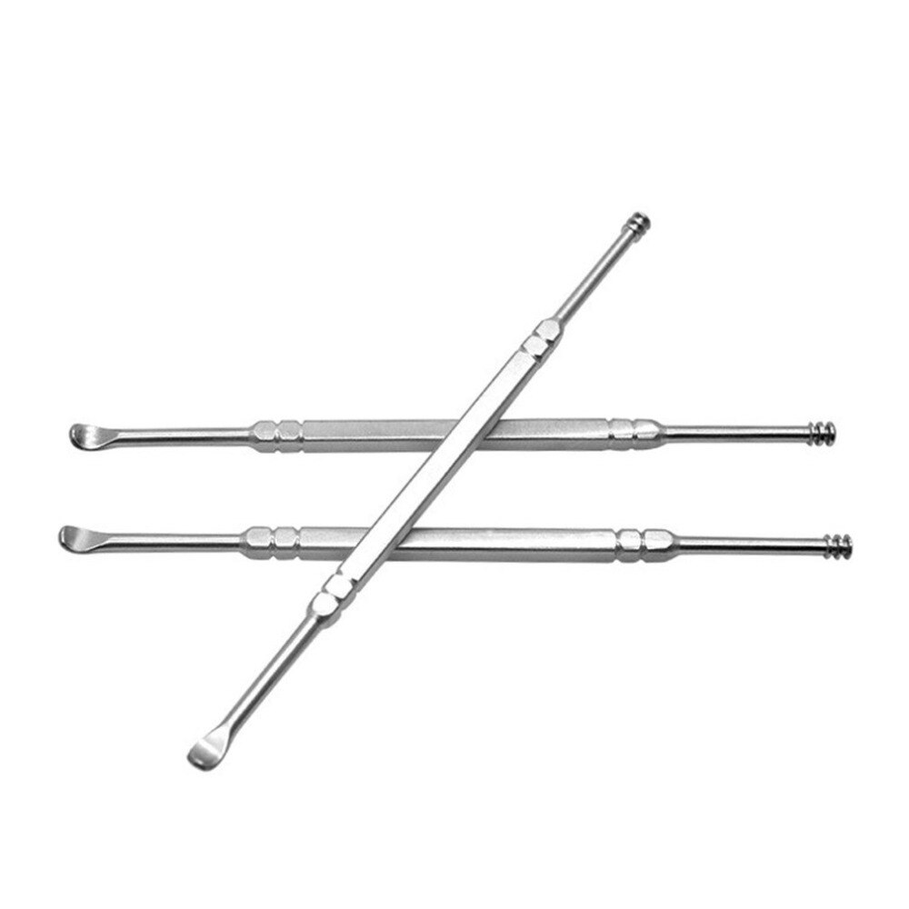 Stainless Steel Double Head Ear Scoop Spiral Ear Digging Metal Ear Cleaning Tool 360 degree rotary spring ear spoon