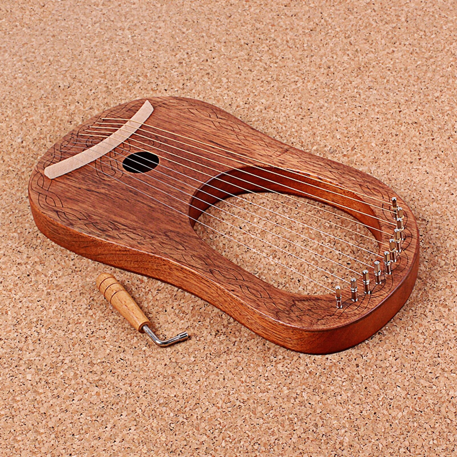 Portable Engraved Exquisite 10 Metal String Lyre Harp & String Tuning Wrench Perfect for Music Lovers Kids Children