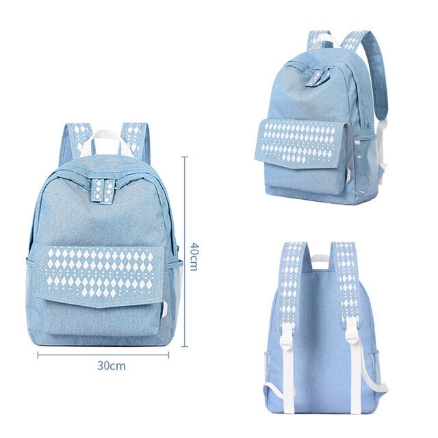 Rdywbu Denim Backpack - National Style Laptop Bag - 20-35L - Unisex Travel School Bag