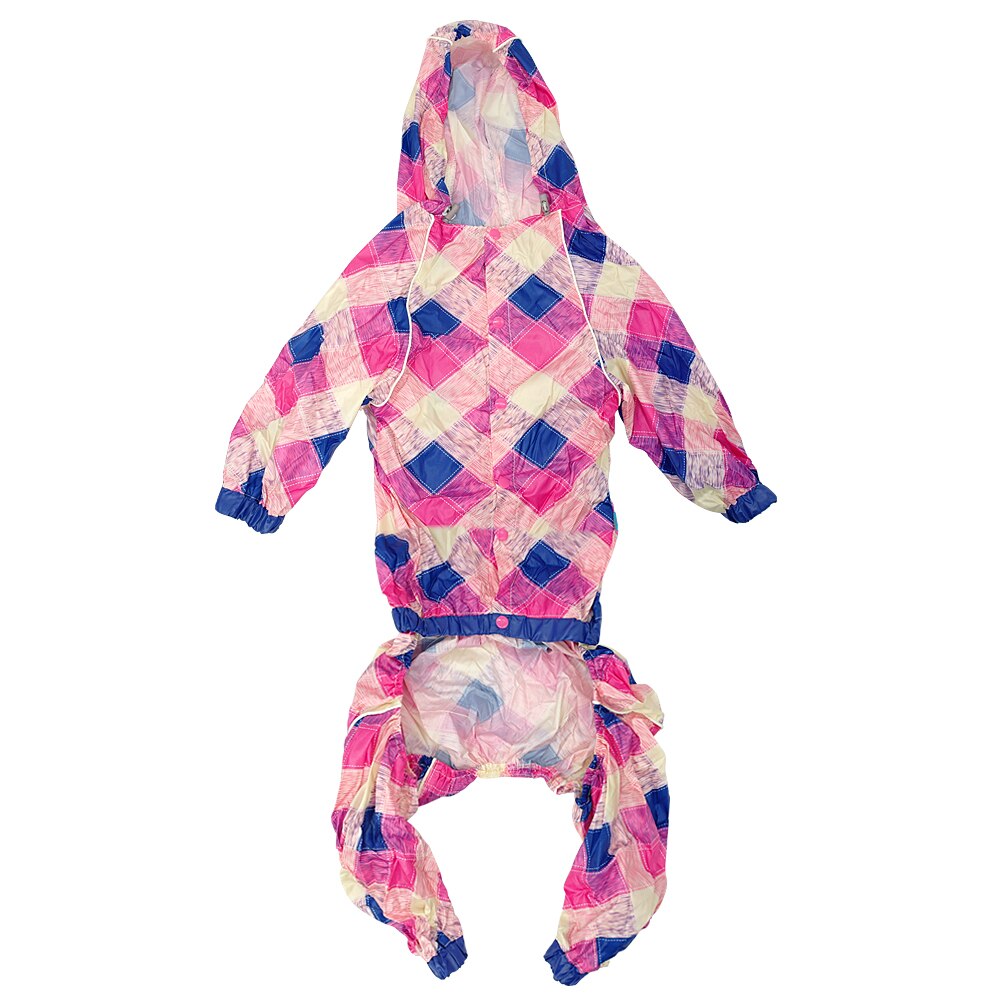 Capa de chuva para cachorro xadrez, roupa à prova de sol para animais de estimação, jaqueta de chuva, macacão com coleira e furo para animais de estimação de médio e grande porte: Rosa / L