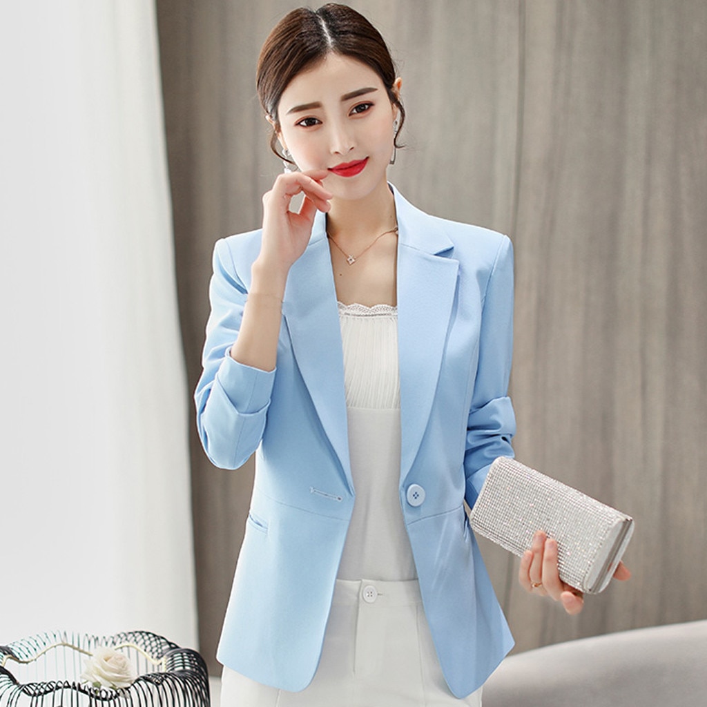 Blauw Vrouwen Blazer Formele Blazers Lady Office Werk Pak Zakken Jassen Jas Slanke Zwarte Vrouwen Blazer Femme Jassen # j30