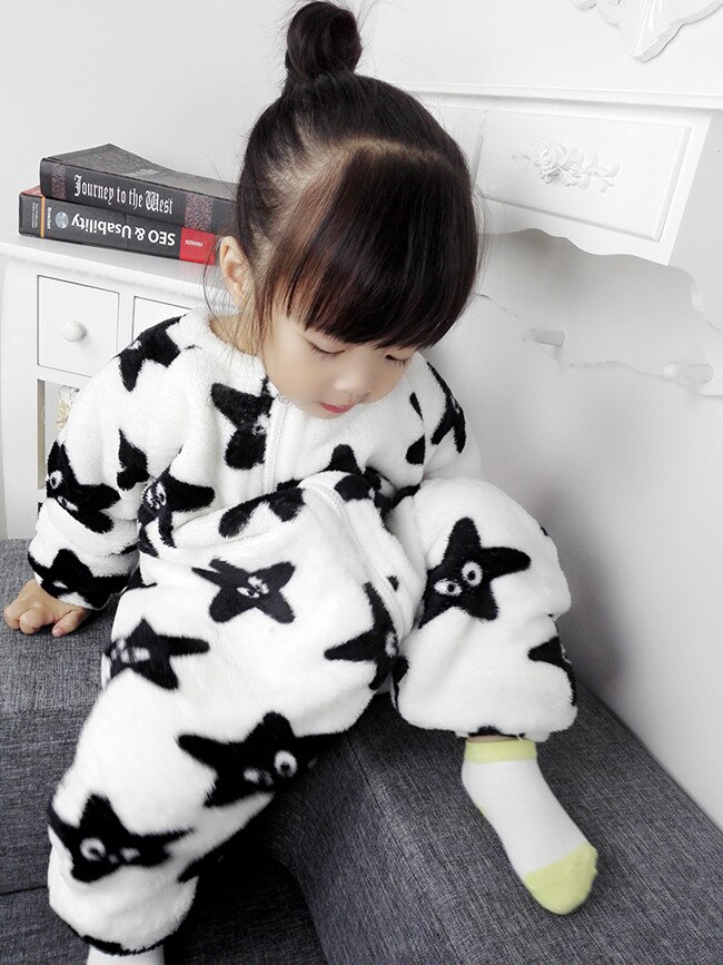 Baby pyjamas lägg till ull varm dragkedja sovkläder för flicka pojke spädbarn söt bekväma mjuka nattkläder litet barn hemkläder förhindra kyla