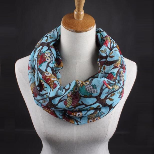 Round Neck Scarf For Women Owl Pattern Print Warm Ring Scarves Snood Wrap Shawl Ladies Autumn Winter Bandana: Light Blue