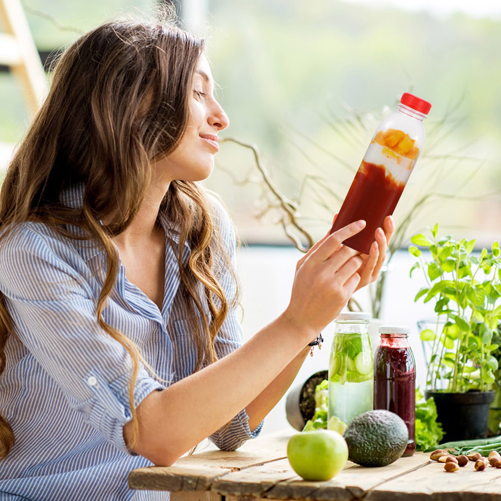 Botellas Vacías de plástico desechables, botellas transparentes con escala, 500ml, 10 Uds.