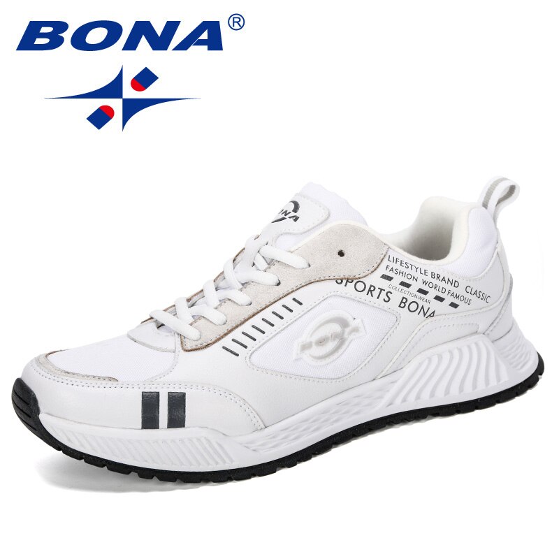 BONA Sport Shoes Men Running Shoes Breathable Zapatillas Hombre Deportiva Comfy Men Footwear Trainer Sneakers: White light gray / 10.5