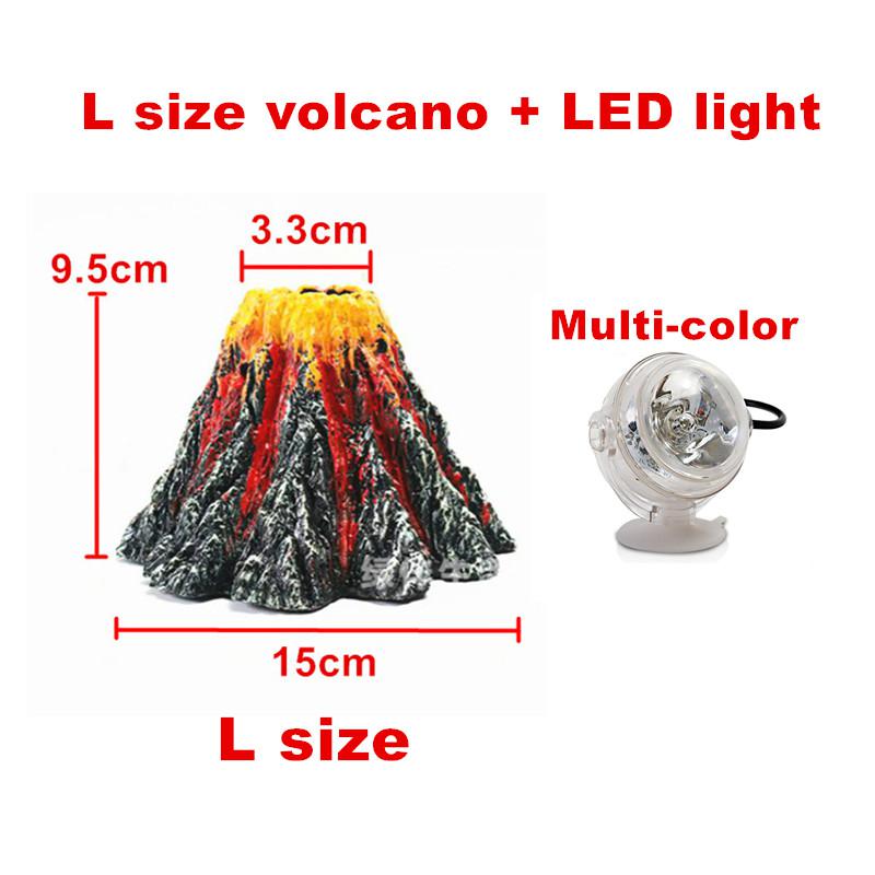 Aquarium Volcano Stone Decoration Fish Tank Bubble Volcano Eruption Aquarium Ornament Used With Air Pump Led Light: L volcano LED