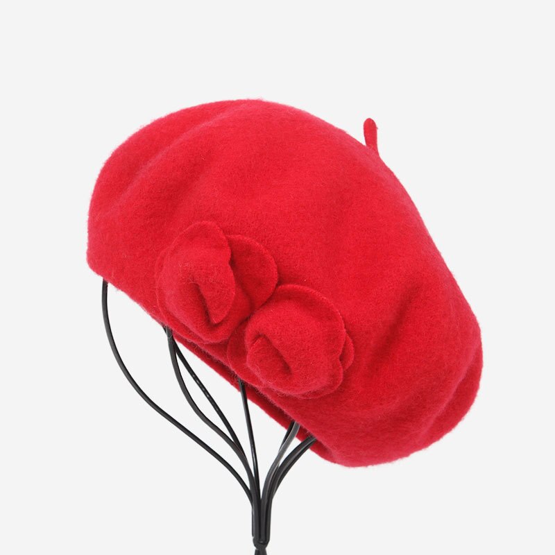 Buttermere uld baret fransk hue vinterhatte til kvinder blomst rød flad kasket dame pige baretter kvindelig knogle tocas malerhat: Rød