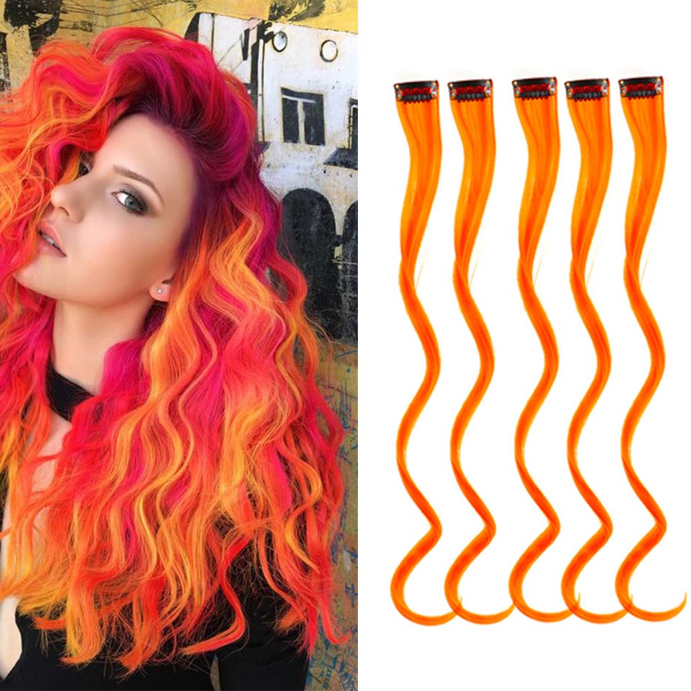 5 unids/set 18 pulgadas Clip de colores en extensiones de cabello largo rizado sintético resaltado postizos coloridos pelo de rayas para mujeres: # 3