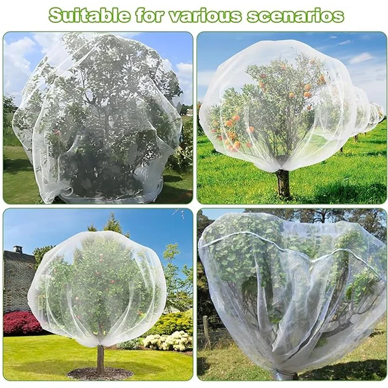 Large Fruits Tree Netting Cover with Zipper and Drawstring Garden Insect Netting Transparent Bird Plant Barrier Mesh Screen