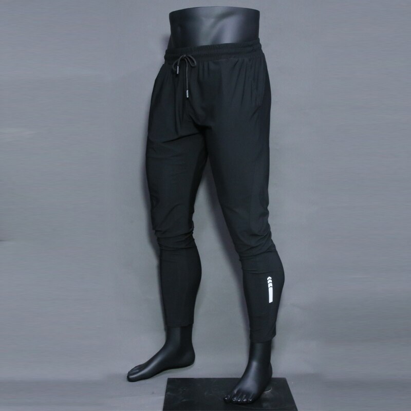 Man joggingbukser lynlås reflekterende fodbold sport træning gym joggingbukser slim work elastik talje lette tynde cool bukser: Sort / Xl