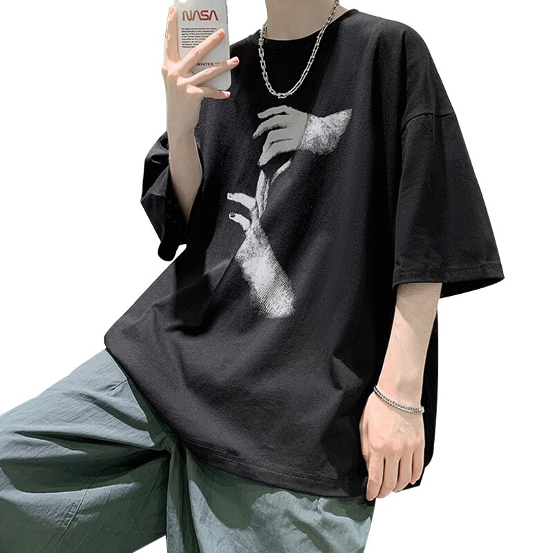 T-shirt ample à manches longues pour homme, style ulzzang, style hip-hop, surdimensionné, style coréen