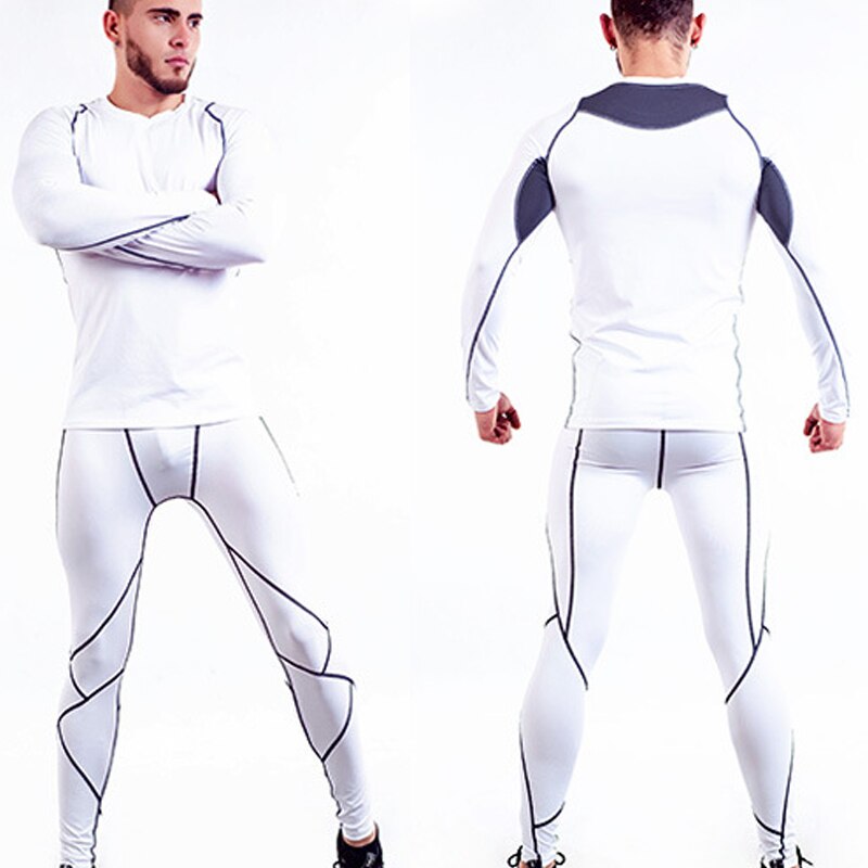 Mannen Lange Mouw T-shirt + Broek 2 PCS Compressie Joggingpakken Fitness Kleding Gym Running Set Workout Sport atletiek Uniform