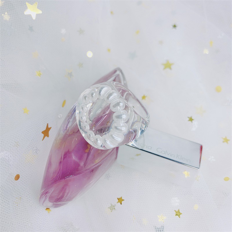 Koreaanse Elegante Transparante Acryl Resin Pearl Hollow Geometrische Vierkante Ronde Grote Ringen Voor Vrouwen Meisjes Zomer Sieraden