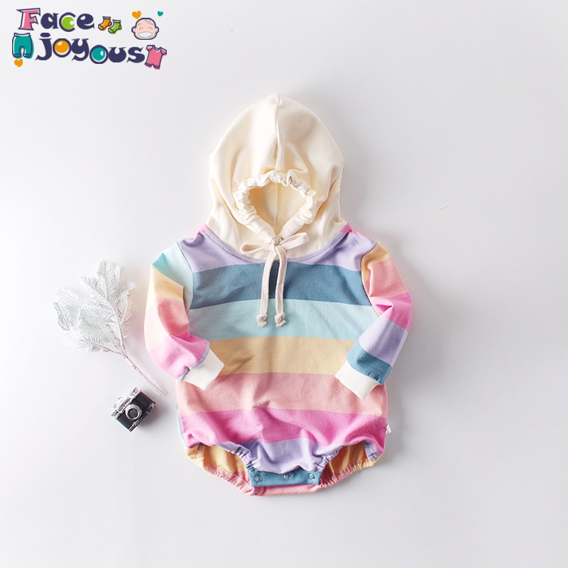 Baby Girls Rainbow Rompers Kids Boys Cartoon Newborns Autumn And Winter Kids Long Sleeve Hooded Toddler Jumpsuit Outfits