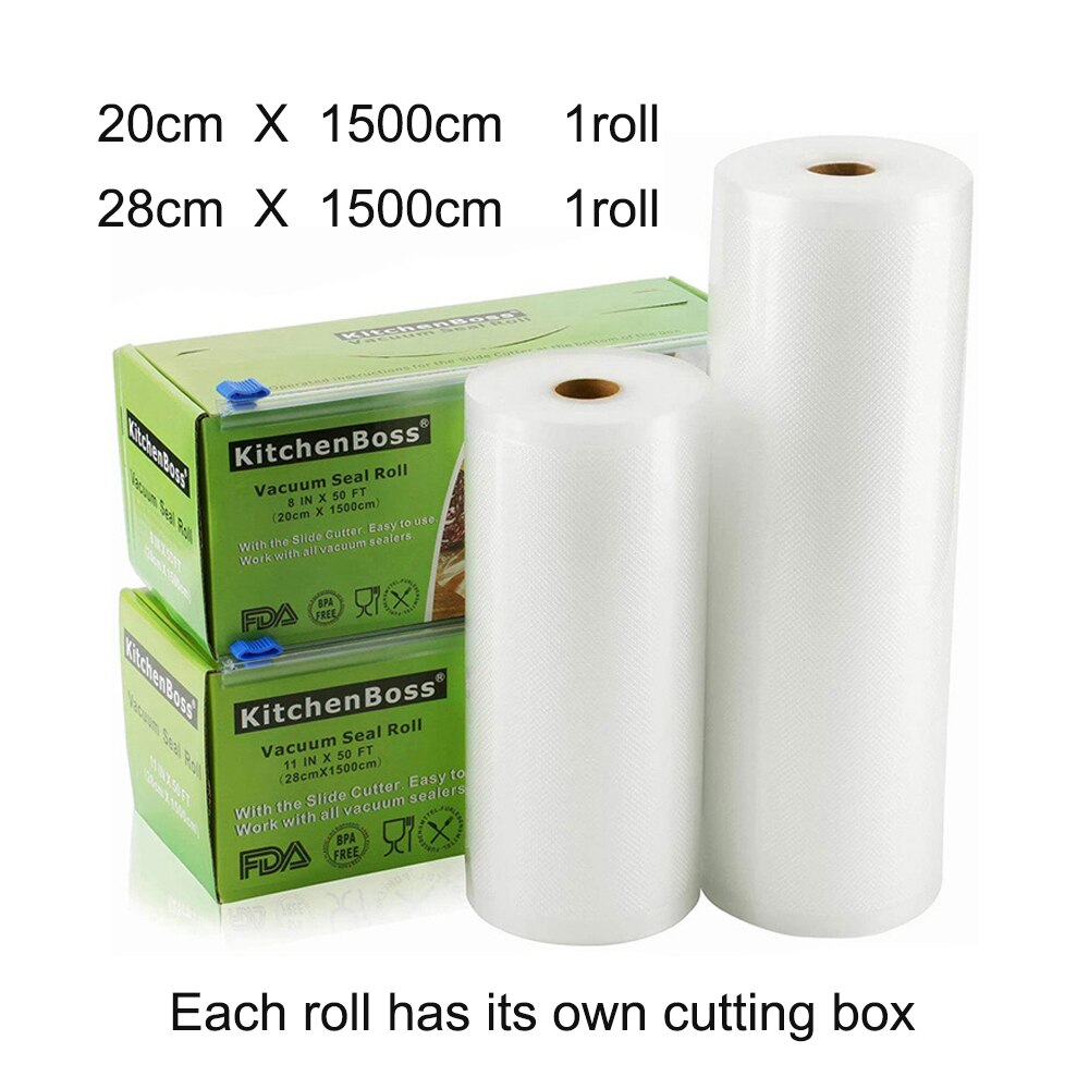 Vacuum Sealer Rolls Bag，28 x 1500cm 2rolls Food vacuum Saver Bag Rolls with Cutter Box ，Sous Vide Roll Bag: 20-28x1500cm(2rolls)